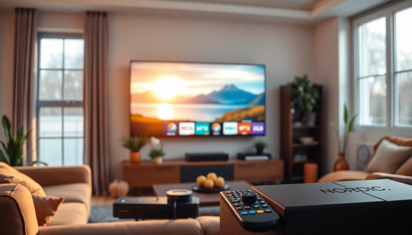 Enhance your IPTV Norway experience with a modern streaming setup in a cozy living room.