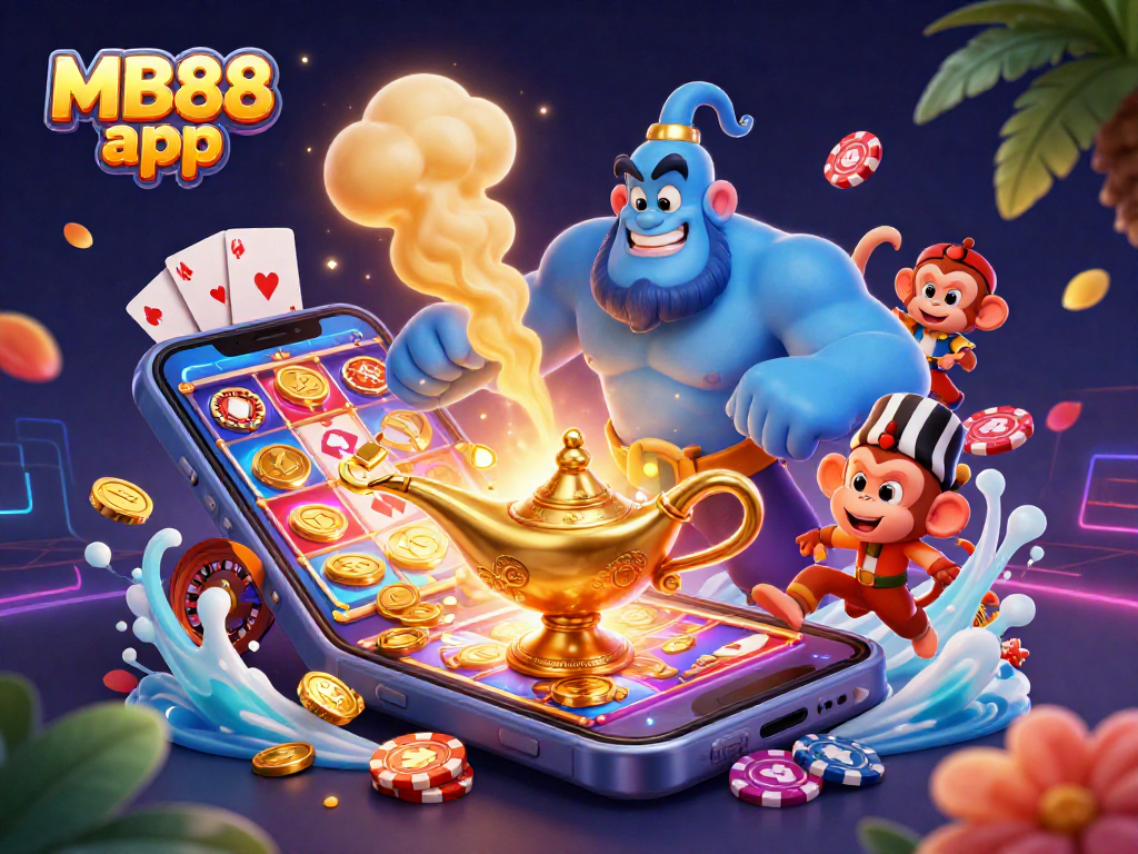 Experience the excitement of the MB88 app with a vibrant casino scene bursting with action.