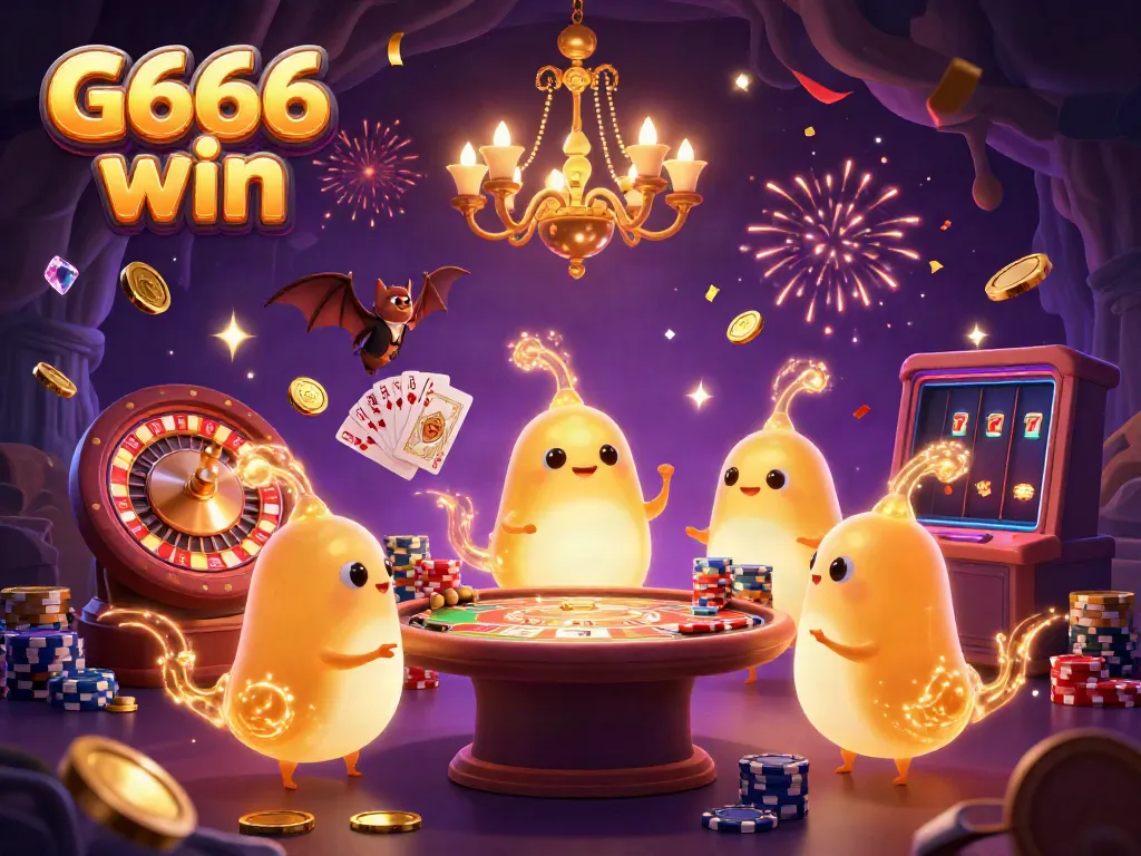 Experience the excitement of G666 win with vibrant casino gaming elements lit by glowing glowworms.