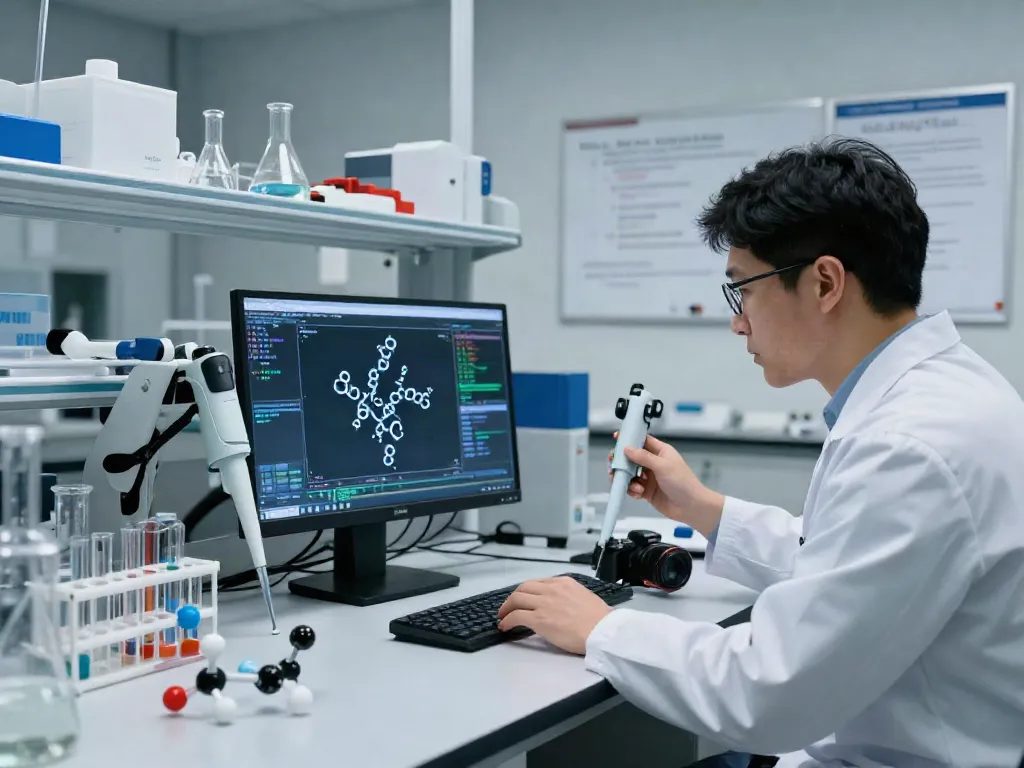 Innovation in peptide research displayed at Https://noxpeptides.ca laboratory with advanced equipment and researcher.