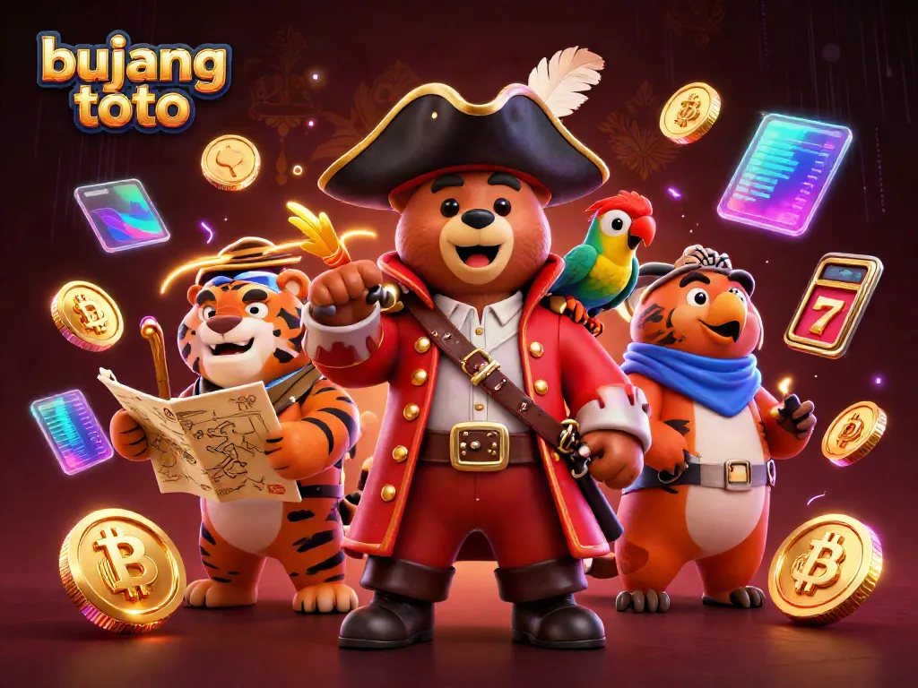 Engage with bujang toto thrilling slots in this vibrant pirate-themed 3D illustration.