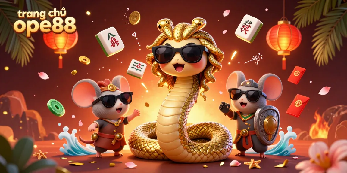 Engage in thrilling games at trang chủ ope88 with a vibrant 3D casino illustration showcasing Medusa and a warrior mouse.