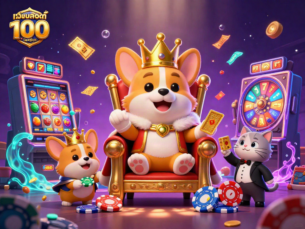 Engage with เว็บสล็อต แท้ 100 เปอร์เซ็นต์ in a vibrant scene of slot reels and animated characters.