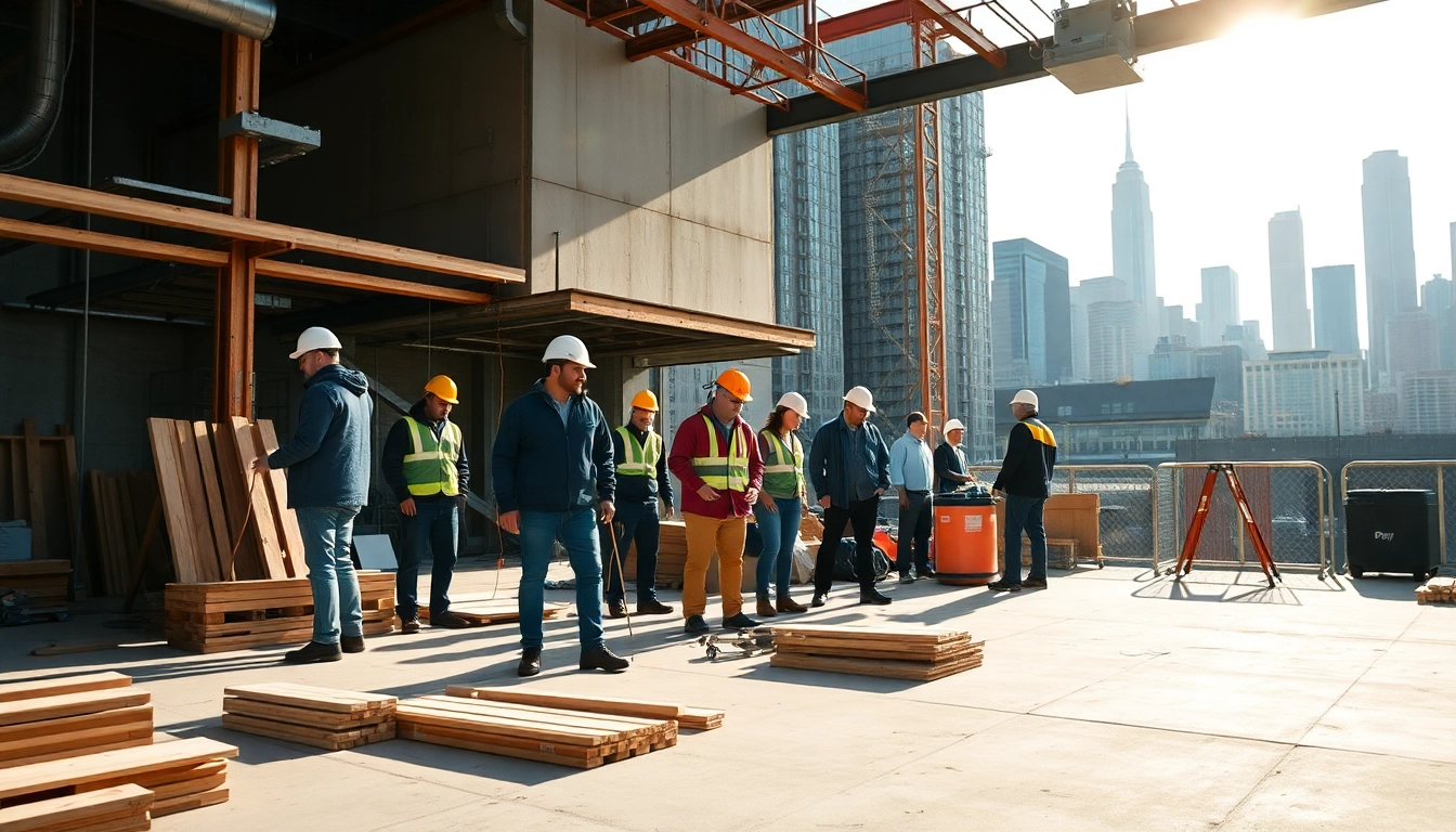 Manhattan Commercial General Contractor team collaborating at a construction site in New York City.