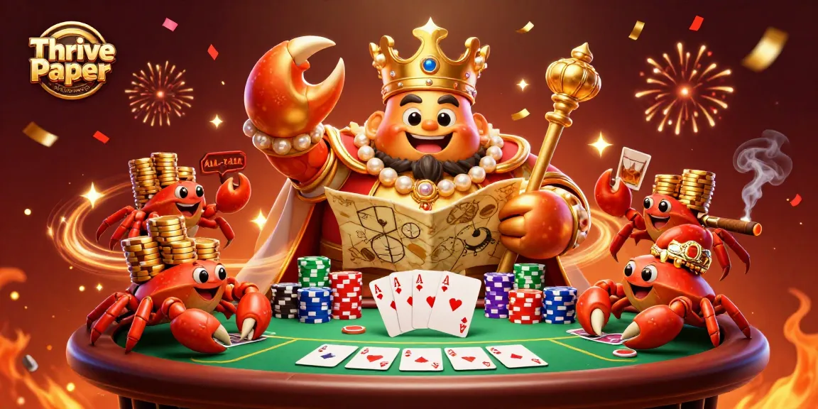 Engage with Thrive Paper online magazine's vibrant casino world as a golden crab emperor rules the gaming table.