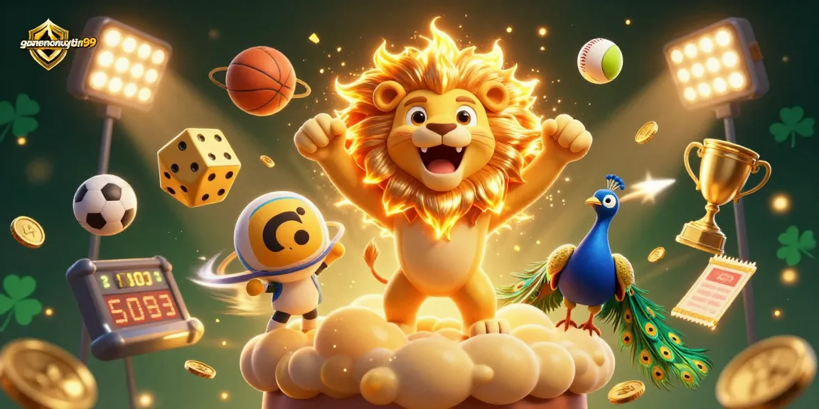 Engage with gamenohuuytin99's vibrant 3D casino scene featuring dynamic sports elements and golden characters.