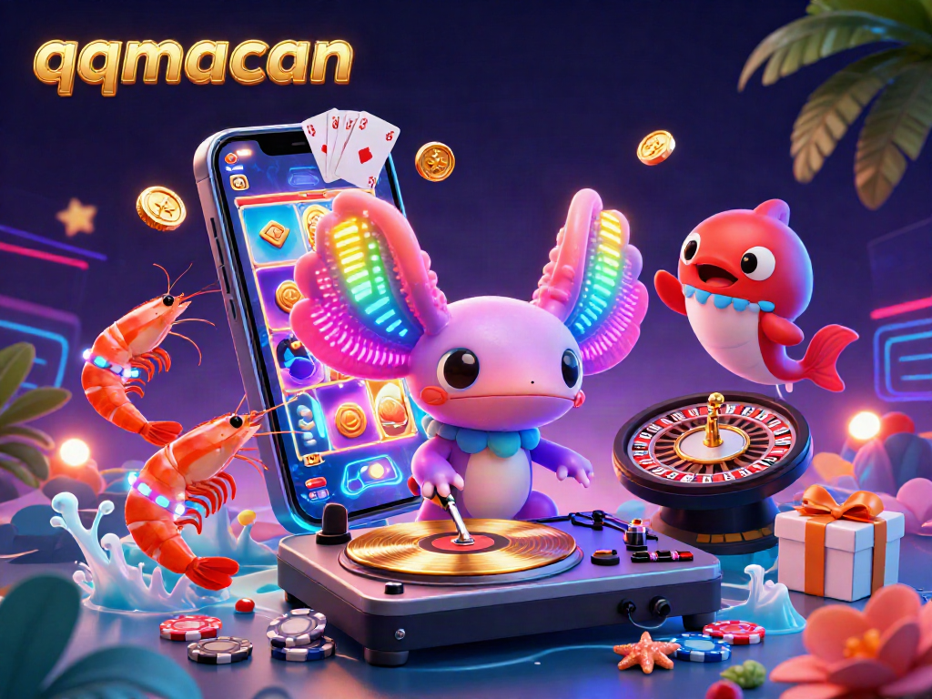 Engage in thrilling gameplay with qqmacan, featuring vibrant characters in a neon underwater casino scene.