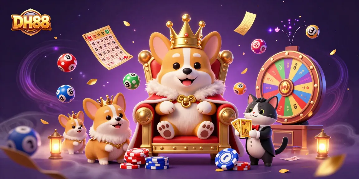Experience the vibrant world of DH88's online gaming with royal corgi and golden elements.