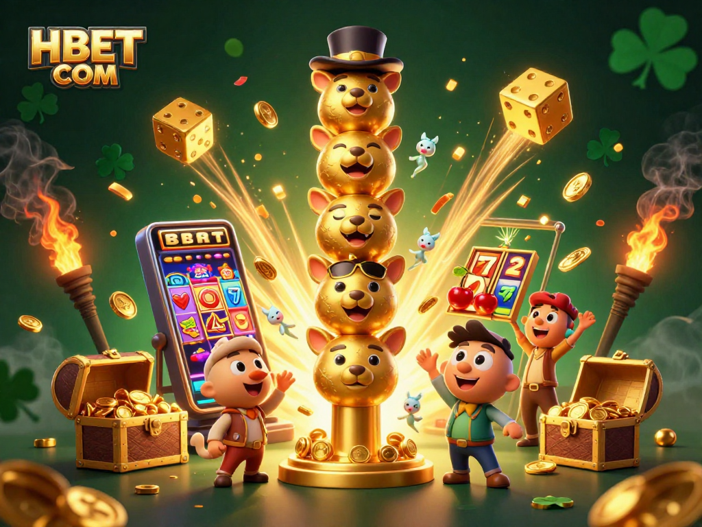 Experience the excitement of HBET COM with vibrant 3D casino elements and characters in action.