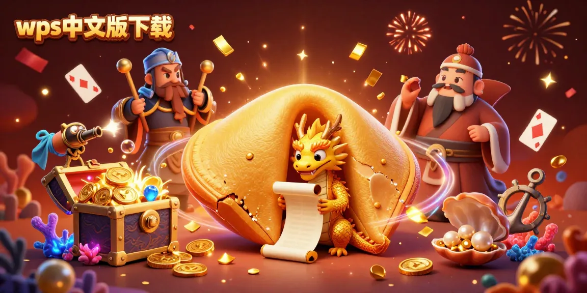 wps中文版下载展示了一个充满活力的赌场场景，其中包含巨大的金色幸运饼干、智慧小龙和守卫的筷子战士，为您提供极致的博彩体验。