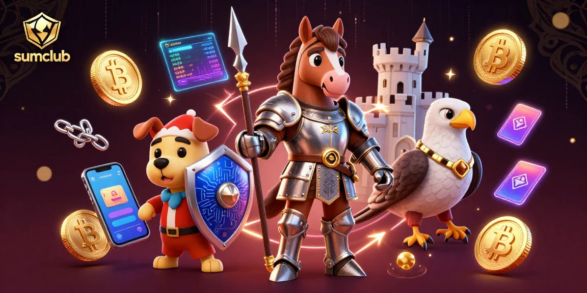 Win big with sumclub betting featuring knights in a fantasy casino realm with crypto elements.