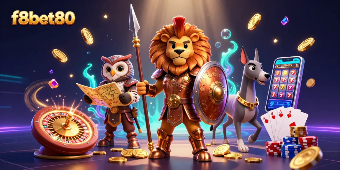 Experience thrilling gameplay with the f8bet80 interactive online casino featuring a 3D Spartan lion and vibrant gaming elements.