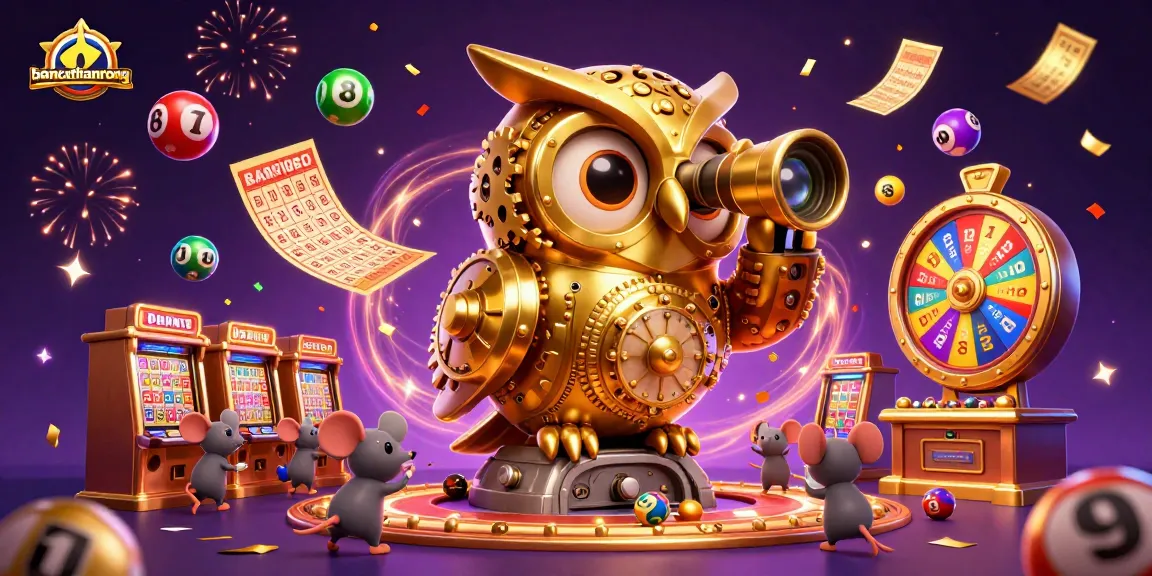 Bets come alive at bancathanrong with a vibrant casino scene featuring a golden owl and lottery action.