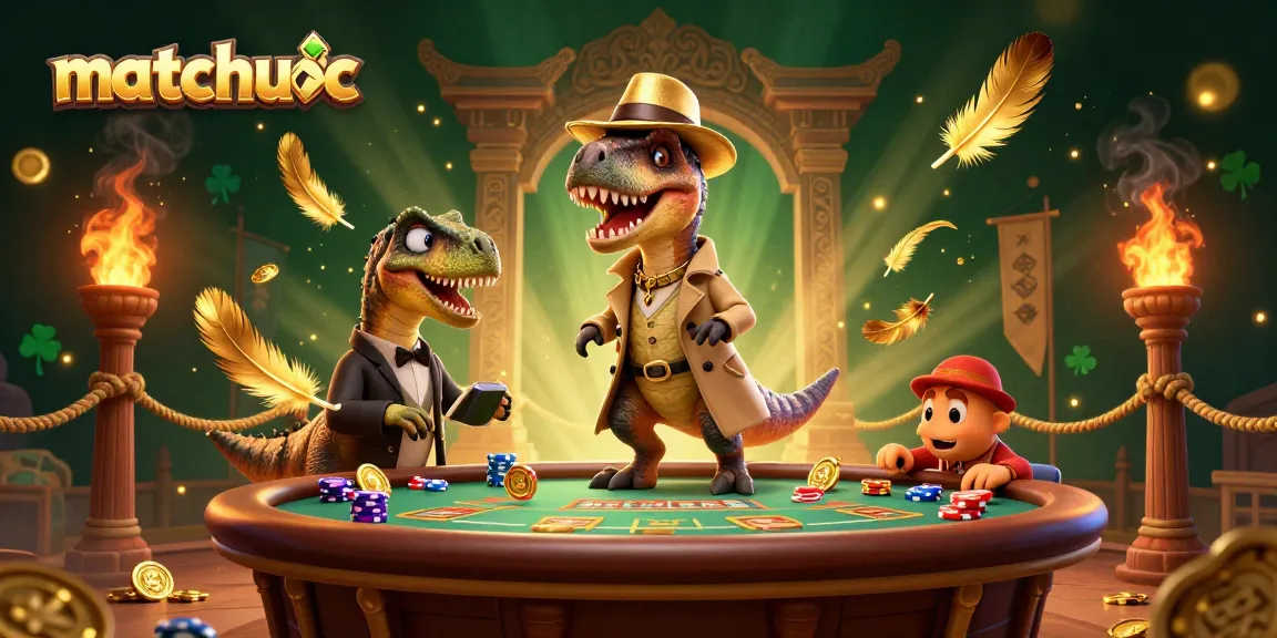 Experience the thrill of matchuoc with a velociraptor card counter at a vibrant blackjack table.