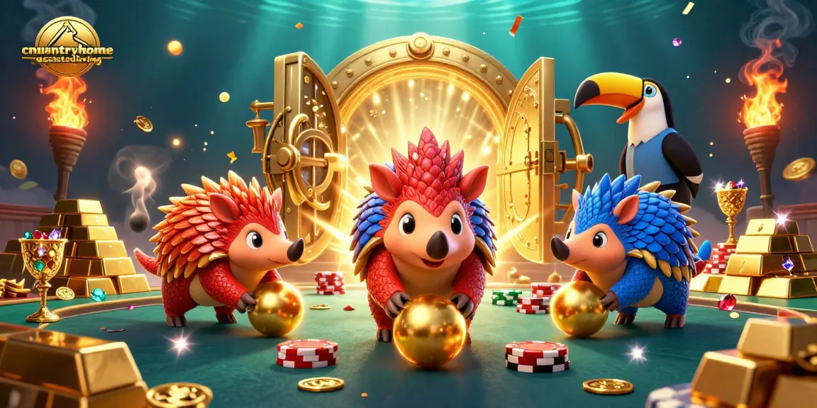 Engaging scene of cntryhomeassistedliving pangolins bowling with poker chips in a casino atmosphere.