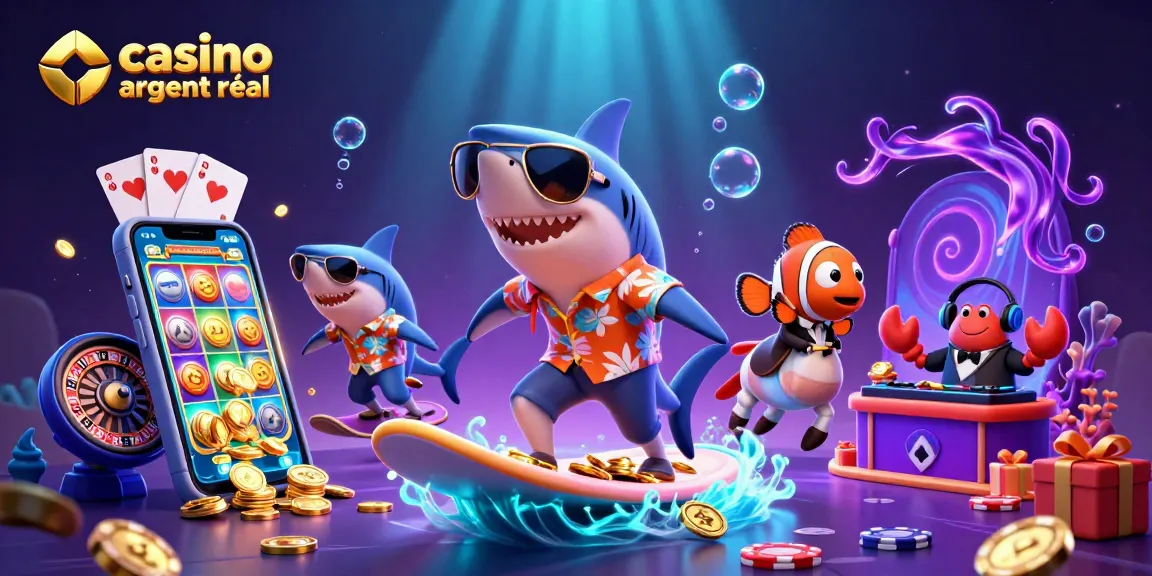 Découvrez l'excitation d'un casino en ligne argent réel avec un requin surfeur et un DJ crabe.