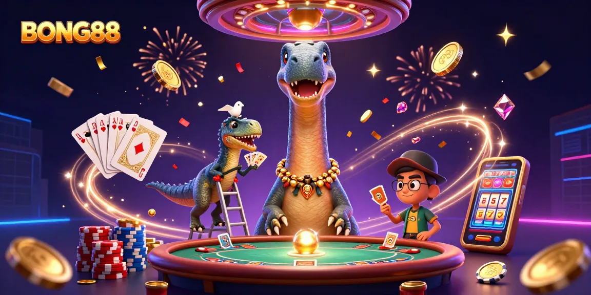 BONG88 evolves the gaming scene with vibrant casino characters and elements bursting in excitement.