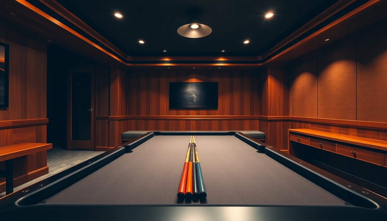 Buy Pool Tables in a stylish game room setting, highlighting elegant design and inviting atmosphere.