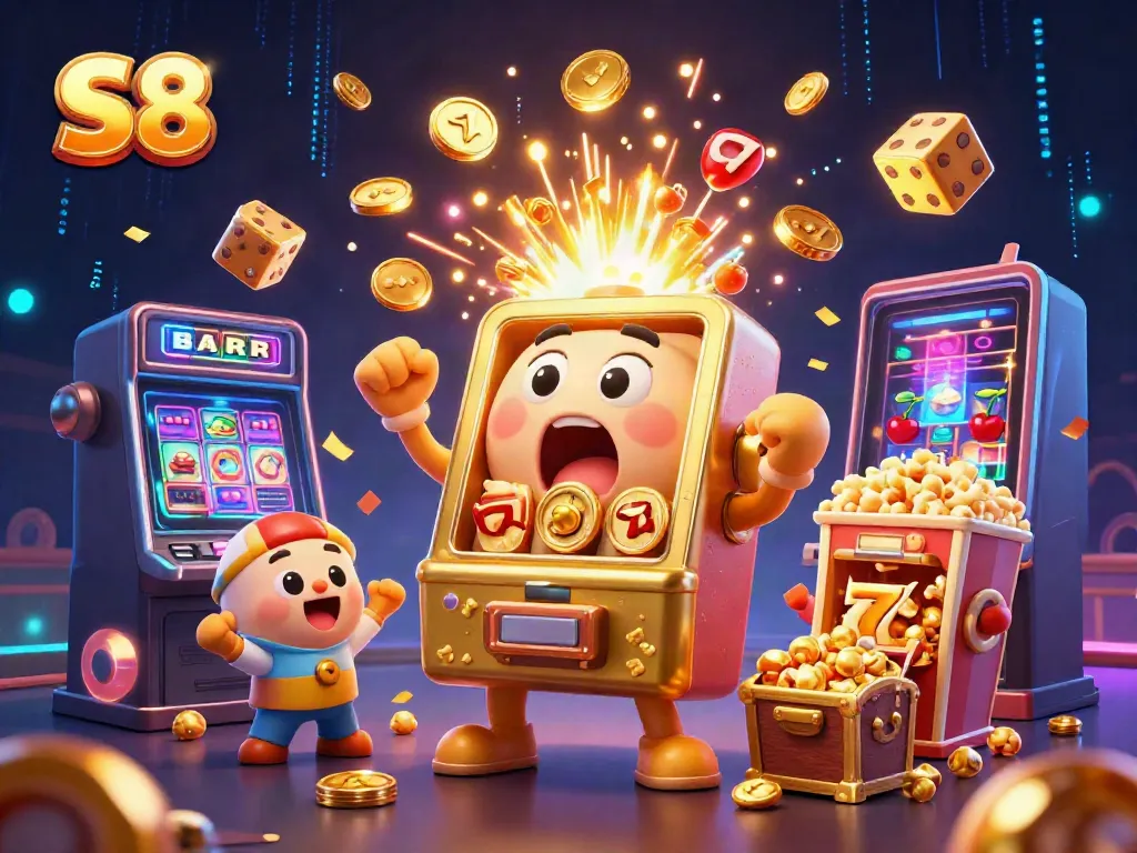 Experience the thrill of winnings with S8's dynamic slot machines, colorful symbols, and an energetic casino atmosphere.
