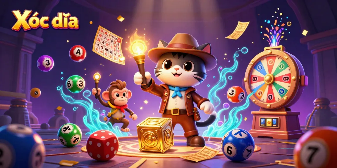 Xóc đĩa highlights vibrant elements as the archaeologist cat explores a casino artifact.
