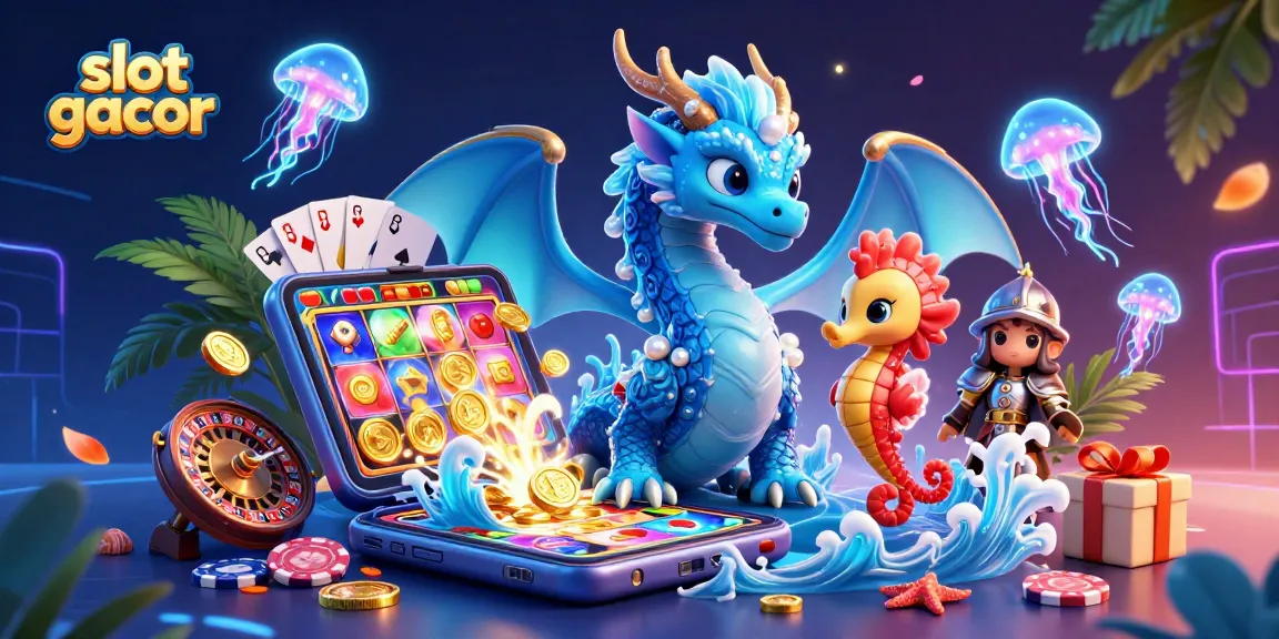 Experience thrilling slot gacor gameplay with our vibrant dragon and seahorse knight illustration.