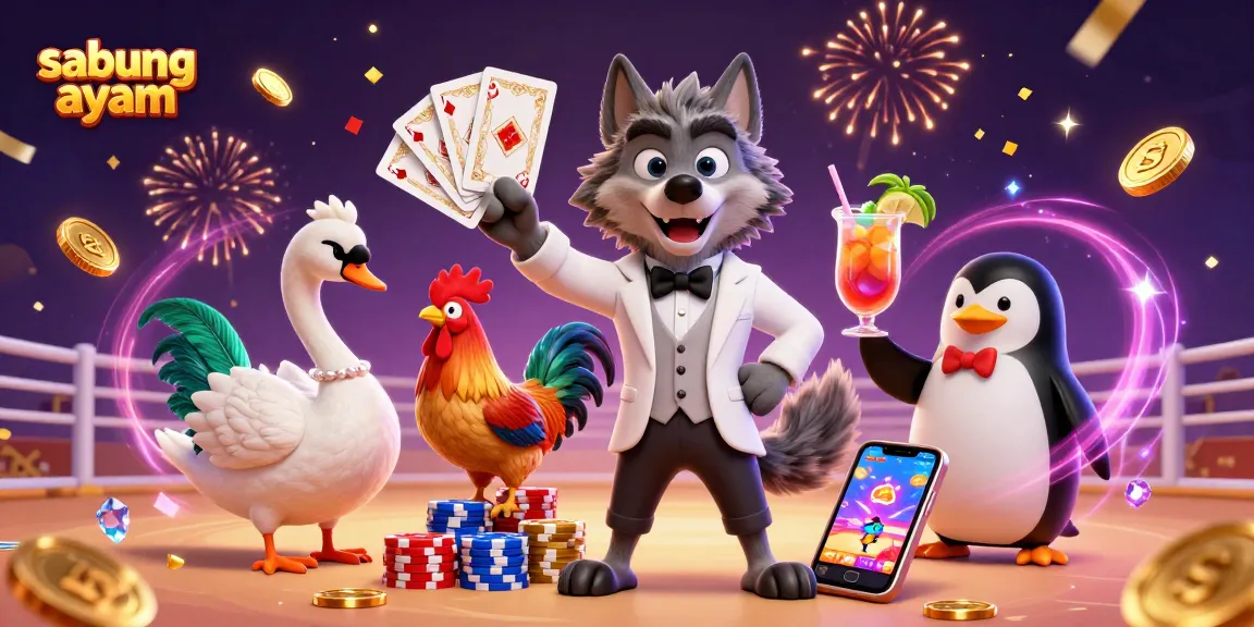 Experience the thrill of sabung ayam with dynamic characters at a vibrant cockfighting arena, showcasing a rich gambling atmosphere.
