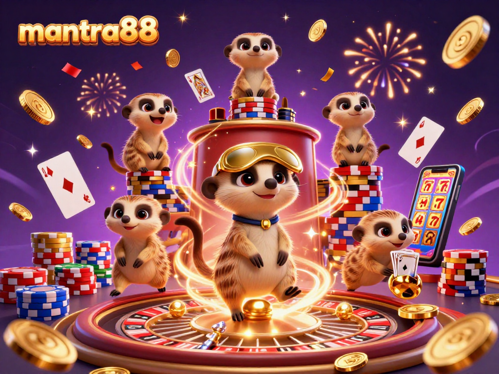 Experience thrill at mantra88 casino with lively meerkat characters amidst cascading treasures.