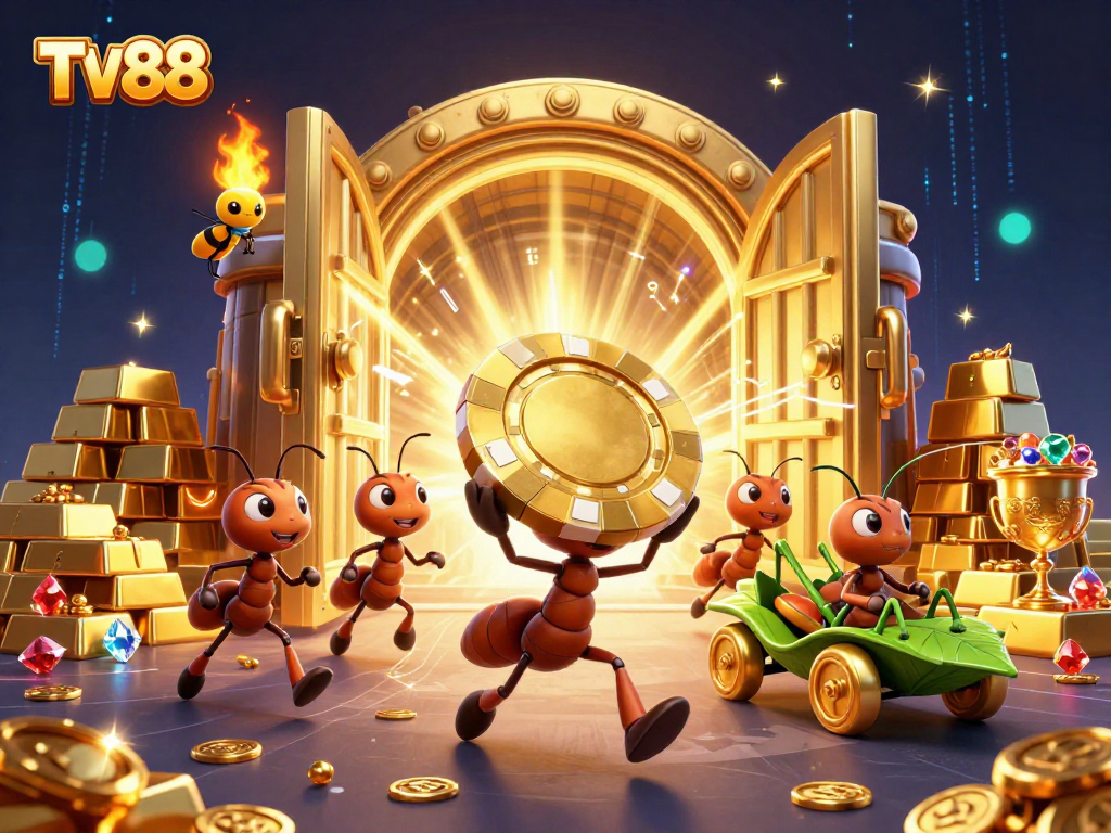 TV88 features a team of ants heisting a poker chip in an ultra-detailed, vibrant 3D casino scene.
