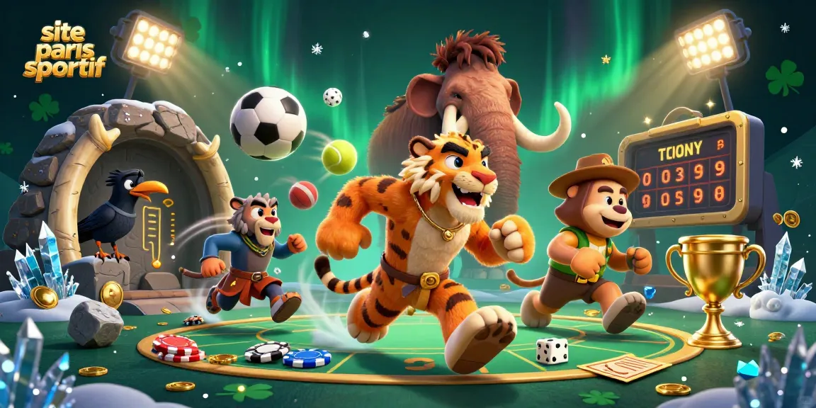 Parier sur un site de paris sportifs avec des ballons de sport et des éléments de casino animés.