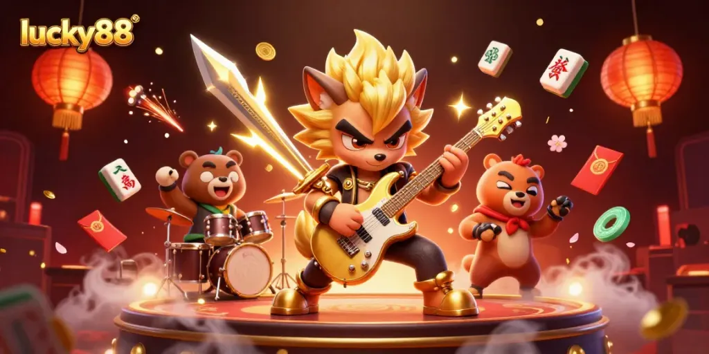 Experience winning excitement at lucky88 with thrilling casino action from a rock star wolf and drummer bear.