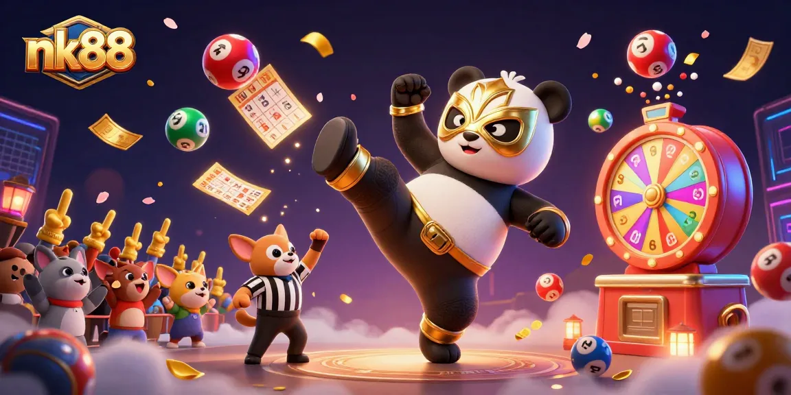 Engage in exciting games at nk88 with dynamic visuals of lottery balls and lively animal spectators.