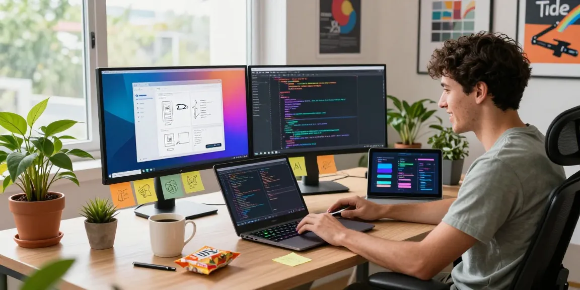 Developer building internal tools with AI in modern workspace.