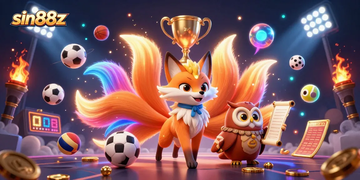 Engage with sin88z's thrilling atmosphere of sports betting, highlighted by vibrant cartoon characters and dynamic game elements.