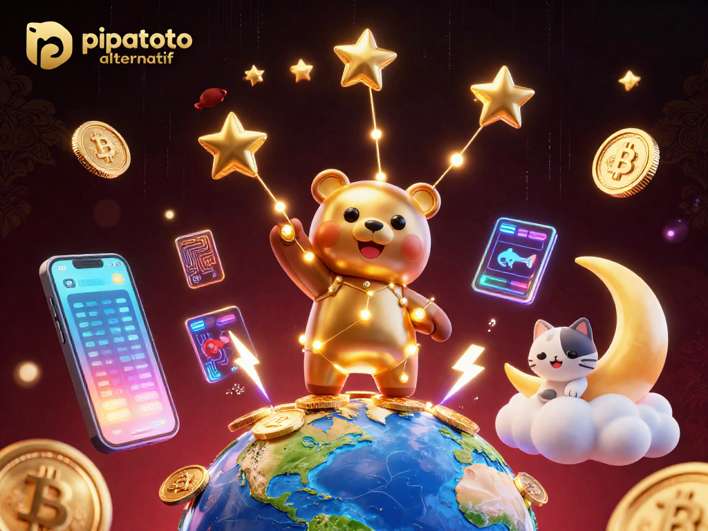 Engage with the pipatoto alternatif platform showcasing golden stars and cryptocurrency elements in a vibrant casino scene