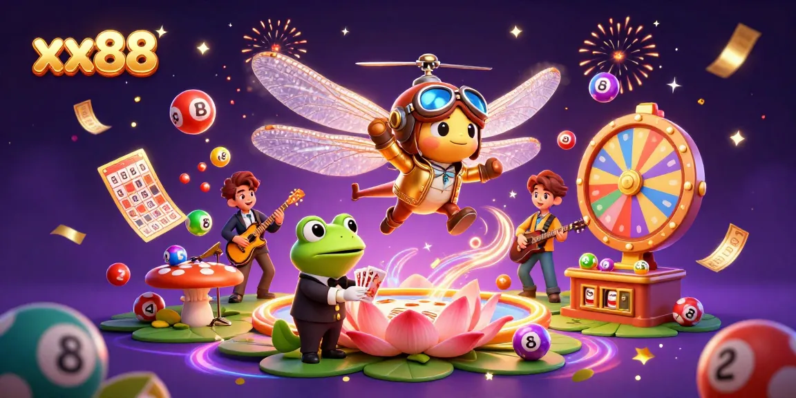 Experience thrilling gaming at xx88 as a dragonfly pilot navigates an exciting lily pad casino.