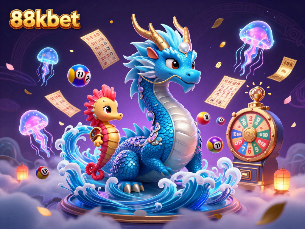 Win big at 88kbet with a vibrant scene of an azure water dragon and exciting gaming elements.