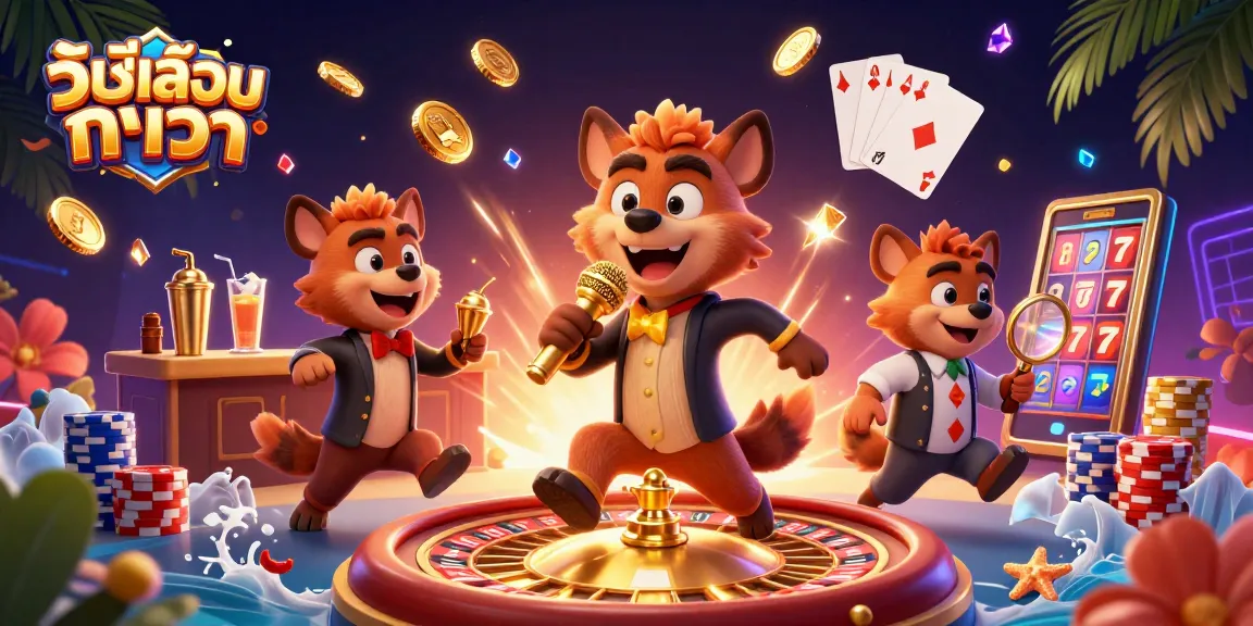 Engaging illustration showing วิธีเล่นบาคาร่า with hyena characters in a lively casino setting.
