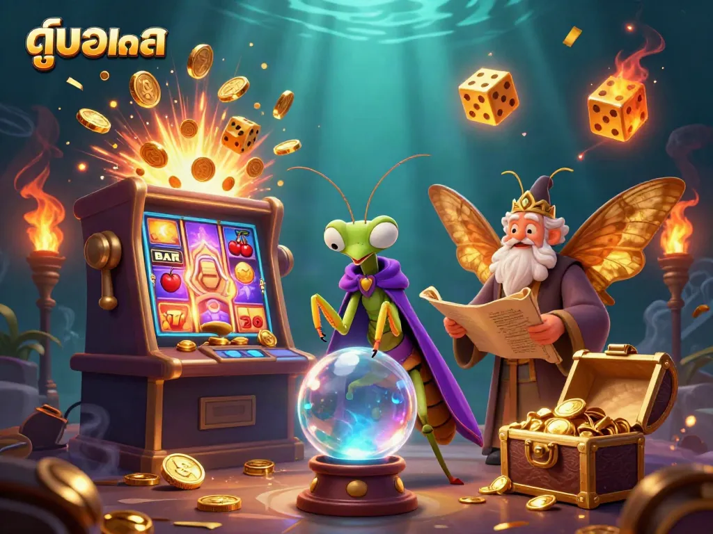 Experience ดูบอลสด with thrilling visuals of a mystical fortune teller and wise moth surrounded by exciting gambling elements.