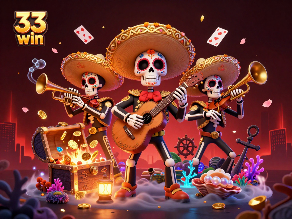 Engage in vibrant gaming action with 33 win in a lively casino-themed scene.