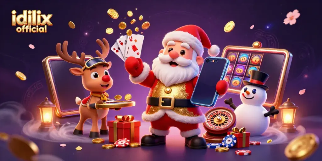 Experience the excitement of gaming with the idlix official festive casino scene featuring Santa and friends.
