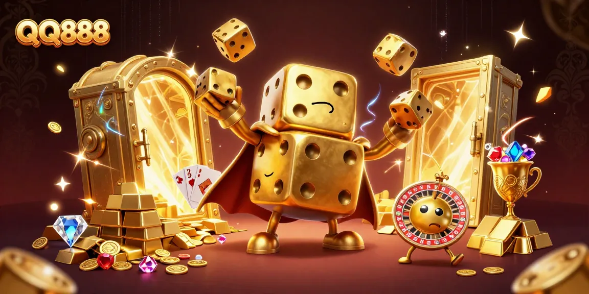 Engage with QQ888's thrill through vibrant casino adventures featuring golden dice golems.