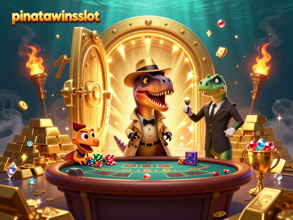 Engage with pinatawinsslot as a velociraptor card counter, gold treasures, and vibrant game elements create a winning atmosphere.