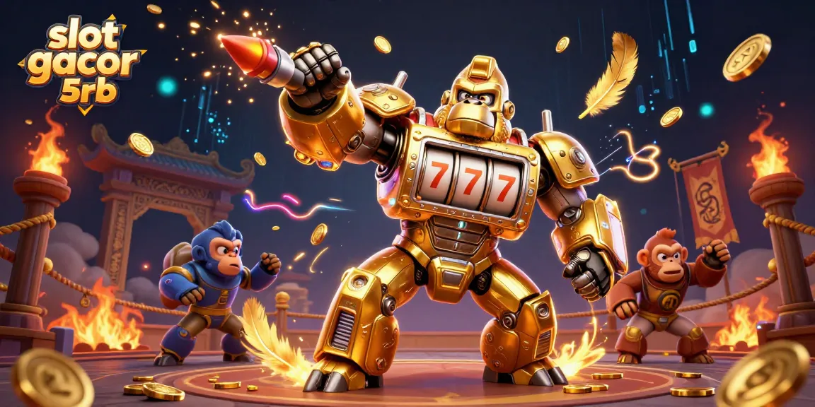 Spin reels with the golden gorilla mech in an energetic casino scene showcasing slot gacor 5rb.