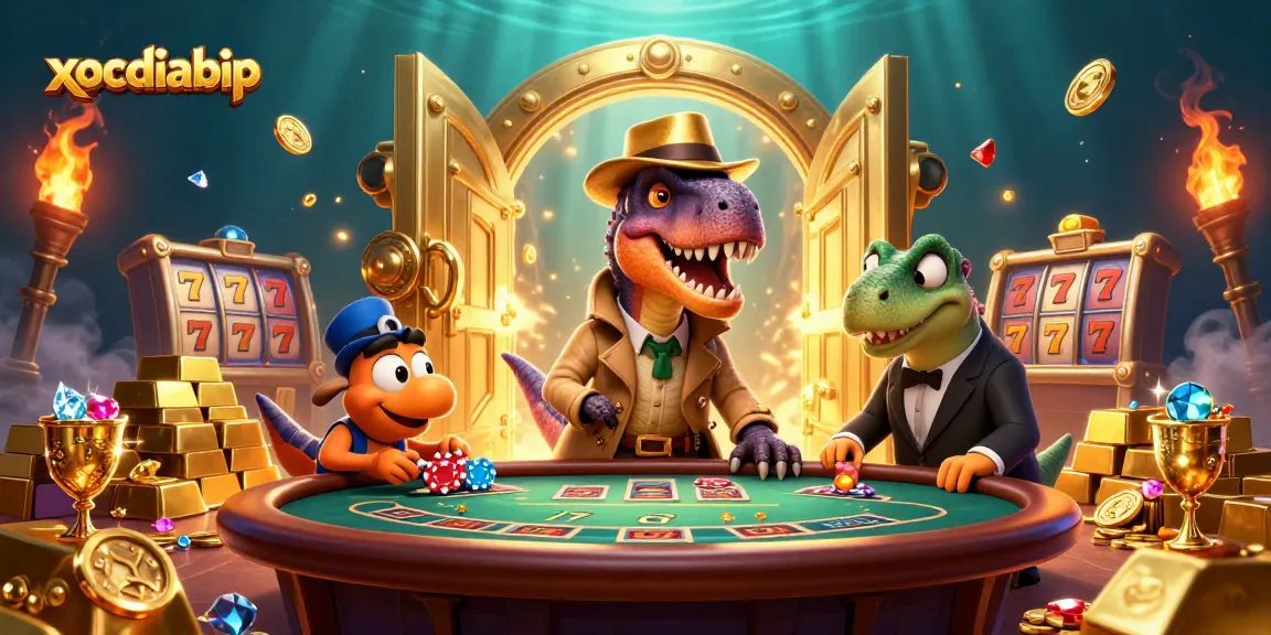 xocdiabip reveals a stealthy velociraptor card counter amidst a vibrant blackjack scene.
