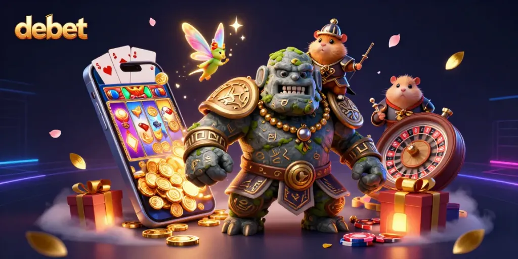 Experience the thrill with debet's vibrant casino scene featuring magical characters and dynamic game elements.