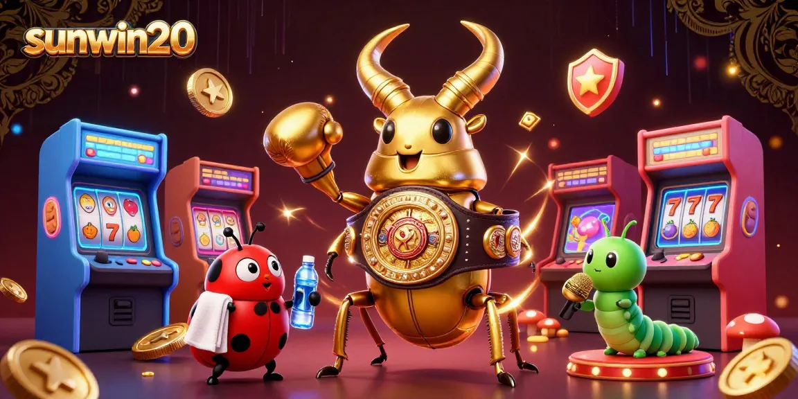 Engage with sunwin20 as the giant golden stag beetle faces off in a vibrant casino showdown.