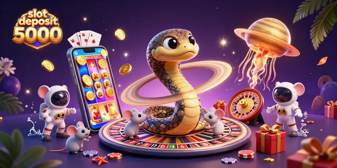 Engage in thrilling gameplay with slot deposit 5000 on our 3D cosmic casino scene featuring vibrant characters and elements.