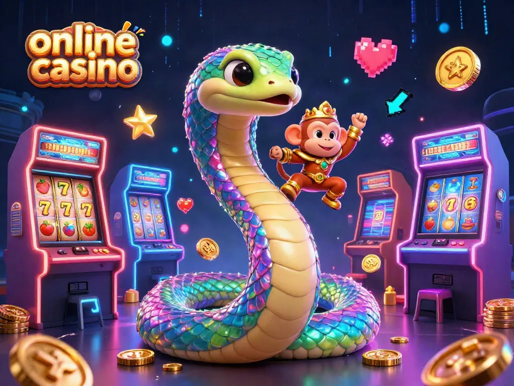 Experience the thrill of the online casino with dynamic 3D characters and slot machines in action.