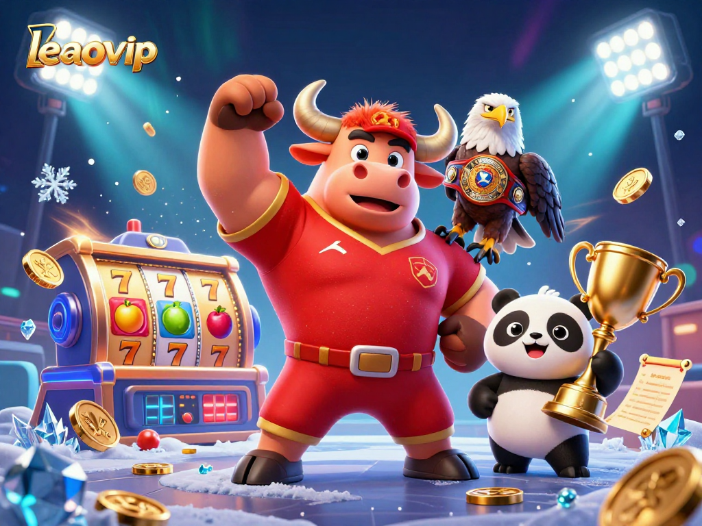 Experience thrilling wins with leaovip's vibrant 3D casino illustration featuring dynamic characters and game elements.