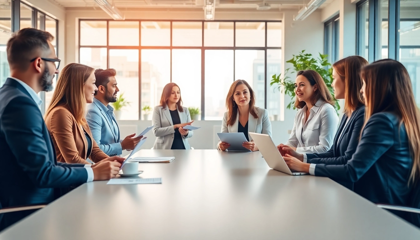 Team collaboration discussing Title Insurance Services in a modern office.